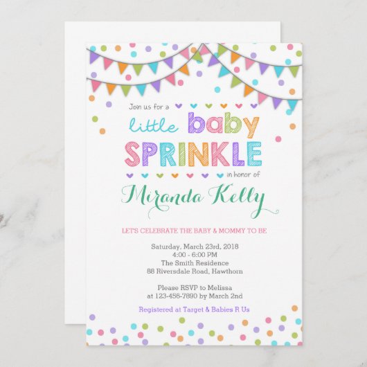 Einladung von Babysprinkle / Einladung von Babyspr (Vorne/Hinten)