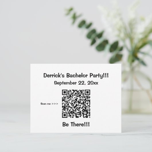 Einladung von Bachelor-Gruppen mit QR-Code-Informa Postkarte (Stehend Vorderseite)