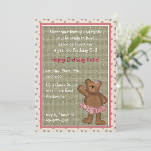 Einladung von Ballerina Bear (Stehend Vorderseite)