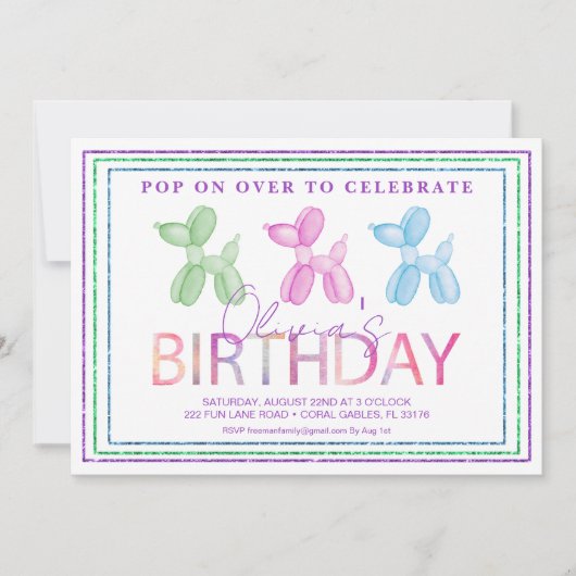 Einladung von Ballon Dog Pop-On-Over zum Geburtsta (Vorderseite)