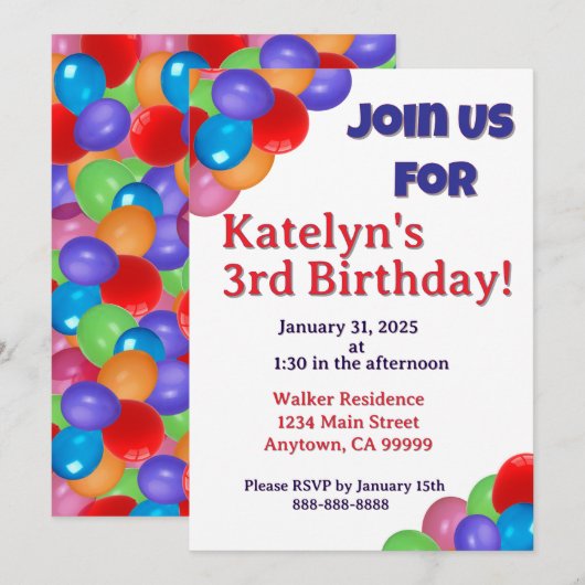 Einladung von Balloons (Vorne/Hinten)