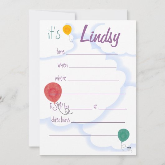 Einladung von Balloons Geburtstagsparty (Rückseite)