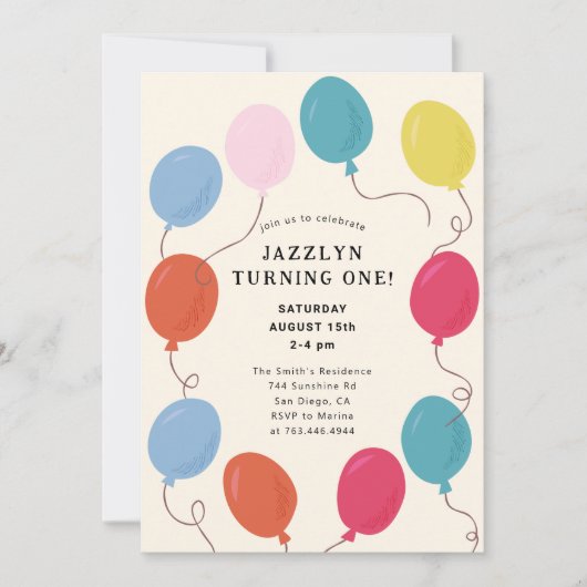 Einladung von Balloons Geburtstagsparty (Vorderseite)