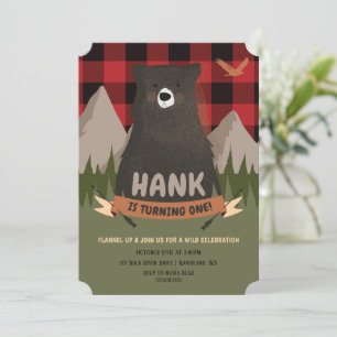 Einladung von Bär Birthday, kariert Lumberjack ein