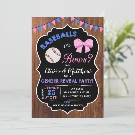 Einladung von Baseballs oder Bows (Stehend Vorderseite)