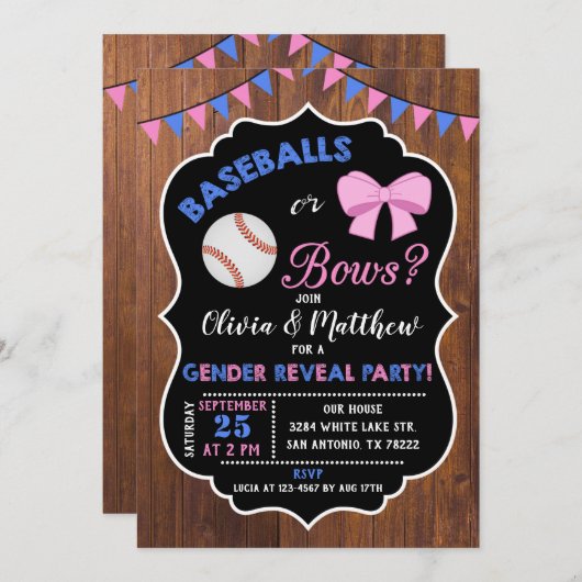 Einladung von Baseballs oder Bows (Vorne/Hinten)