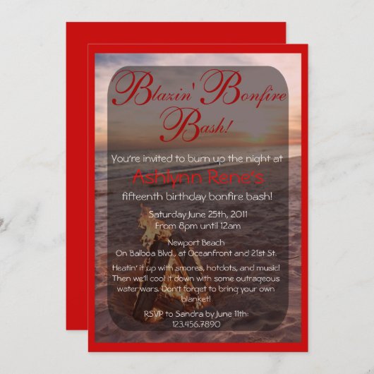 Einladung von Beach Bonfire (Vorne/Hinten)