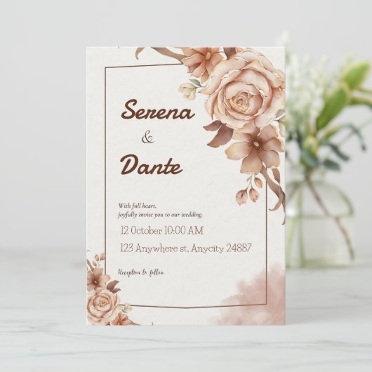 Einladung von Beige & Brown zum Hochzeitsfeiern (Stehend Vorderseite)