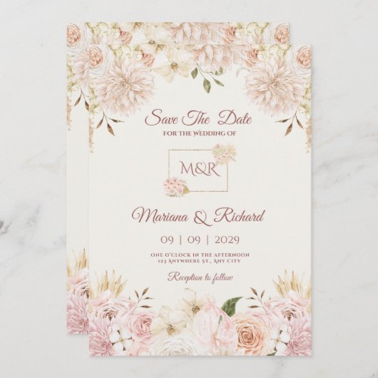 Einladung von Beige & Peach (Vorne/Hinten)