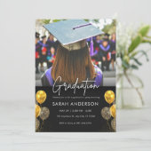 Einladung von Black and Gold Abschluss (Stehend Vorderseite)