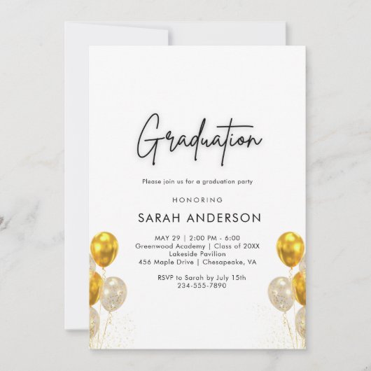 Einladung von Black and Gold Abschluss (Vorderseite)