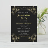 Einladung von Black and Gold Abschluss mit QR-Code (Stehend Vorderseite)