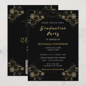 Einladung von Black and Gold Abschluss mit QR-Code (Vorne/Hinten)