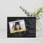 Einladung von Black and Gold Glitzer Abschluss (Stehend Vorderseite)