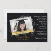 Einladung von Black and Gold Glitzer Abschluss (Vorderseite)