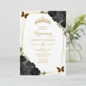 Einladung von Black and Gold Quinceañera (Stehend Vorderseite)
