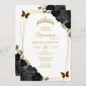 Einladung von Black and Gold Quinceañera (Vorne/Hinten)