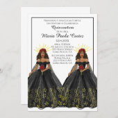 Einladung von Black and Gold Spanish Quinceanera (Vorne/Hinten)