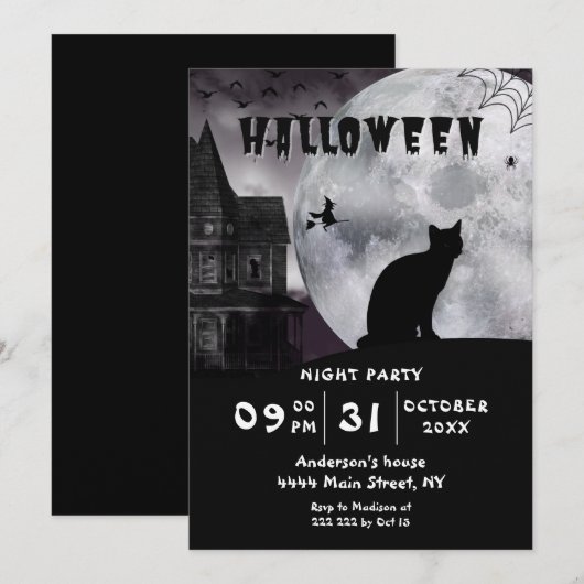 Einladung von Black Cat Halloween (Vorne/Hinten)