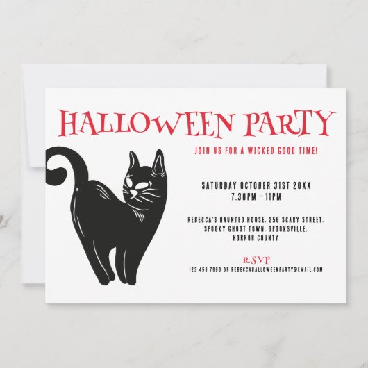 Einladung von Black Cat Halloween-Party (Vorderseite)