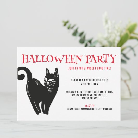 Einladung von Black Cat Halloween-Party (Stehend Vorderseite)