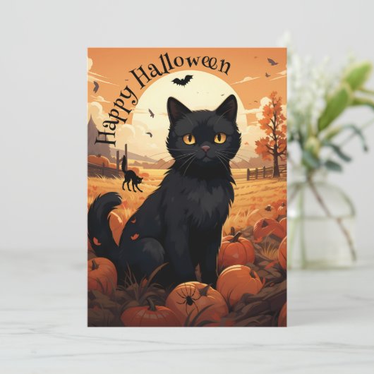 Einladung von Black Cat Halloween-Party (Stehend Vorderseite)