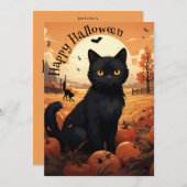 Einladung von Black Cat Halloween-Party (Vorne/Hinten)