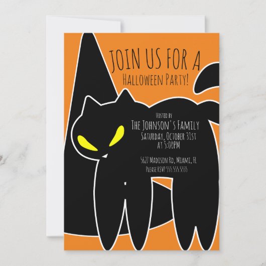 Einladung von Black Cat Witch Hat Halloween-Party (Vorderseite)