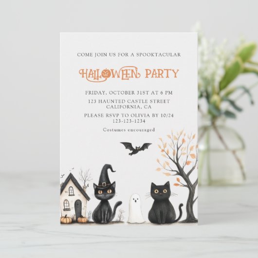 Einladung von Black Cats Halloween-Party (Stehend Vorderseite)