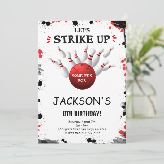 Einladung von Black Editable Bowling (Stehend Vorderseite)