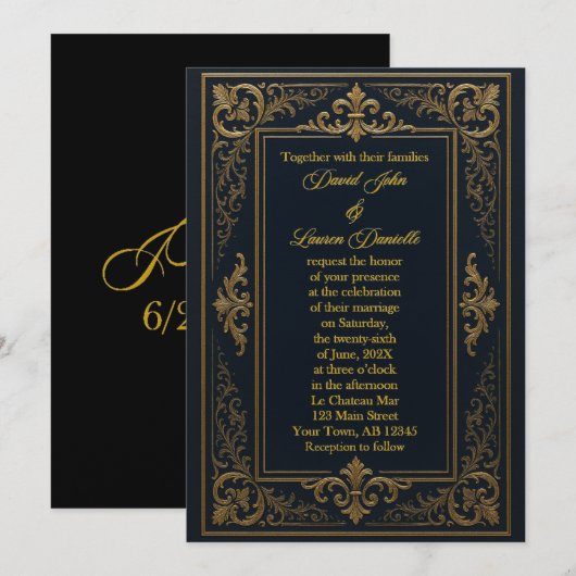 Einladung von Black & Gold Leaf Royal (Vorne/Hinten)