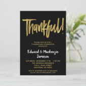 Einladung von Black Gold Script-Erntedank (Stehend Vorderseite)