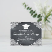 Einladung von Blackboard & White Lace Abschluss Postkarte (Stehend Vorderseite)