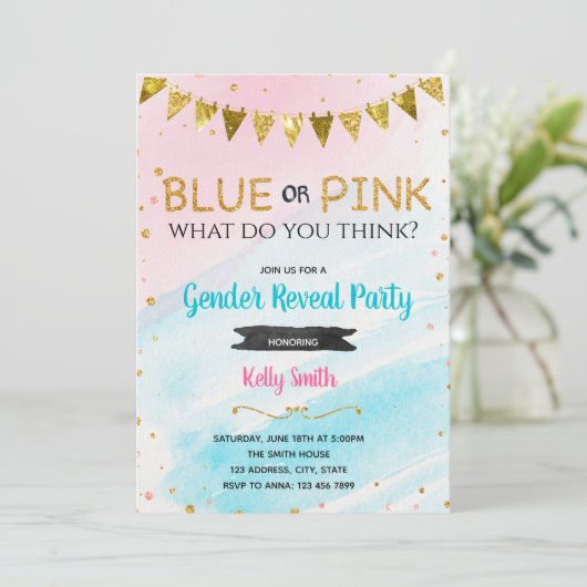 Einladung von blauem oder rosa Geschlecht (Stehend Vorderseite)