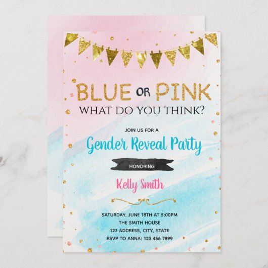 Einladung von blauem oder rosa Geschlecht (Vorne/Hinten)