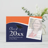 Einladung von Blauer und Orangenblauer Abschluss (Stehend Vorderseite)