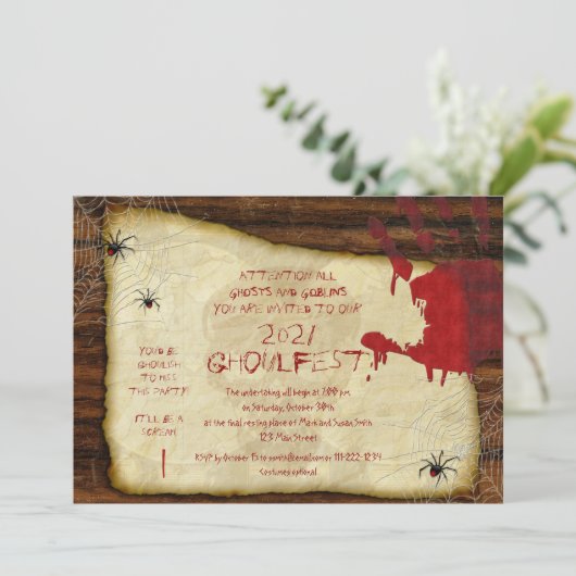 Einladung von Bloody Hand-Halloween-Party (Stehend Vorderseite)