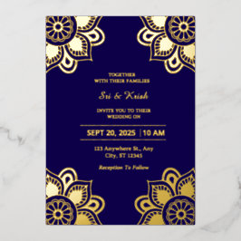 Einladung von Blue and Gold Wedding Foil