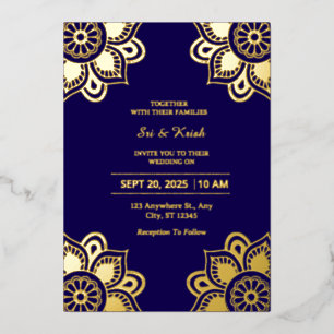 Einladung von Blue and Gold Wedding Foil