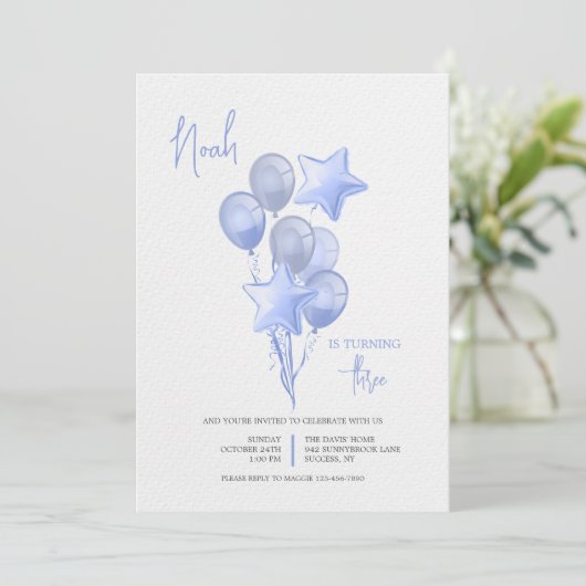 Einladung von Blue Balloons (Stehend Vorderseite)