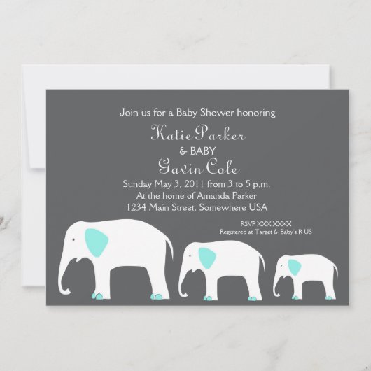 Einladung von Blue & Gray Mother und Baby Elephant (Vorderseite)