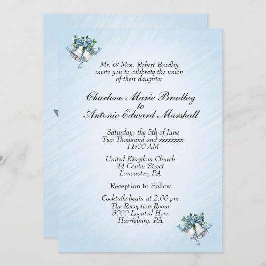 Einladung von Blue Wedding Bells (Vorne/Hinten)