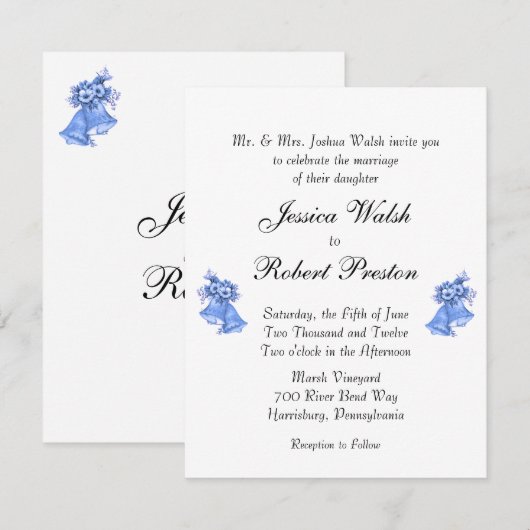 Einladung von Blue Wedding Bells (Vorne/Hinten)