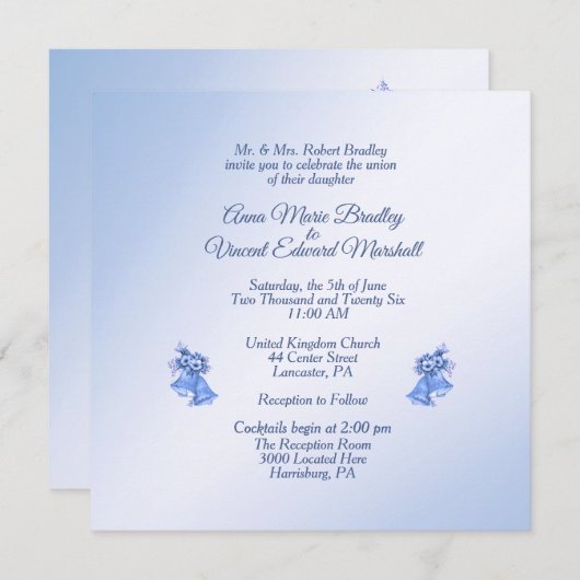 Einladung von Blue Wedding Bells (Vorne/Hinten)