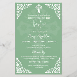 Einladung von Blumenkreuz Taufbecken Seite Grün