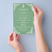 Einladung von Blumenkreuz Taufbecken Seite Grün (Handgriff)