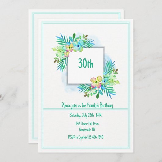 Einladung von Blumenrahmen (Vorne/Hinten)