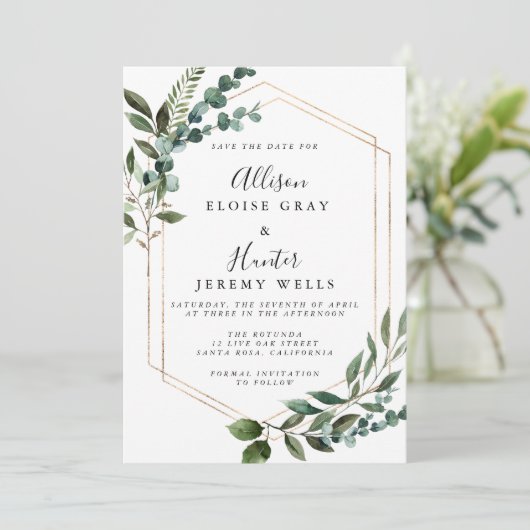 Einladung von Blumenrahmen Save the Date (Stehend Vorderseite)