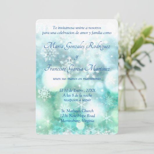 Einladung von Boda Acuarela de Copo de Nieve (Stehend Vorderseite)