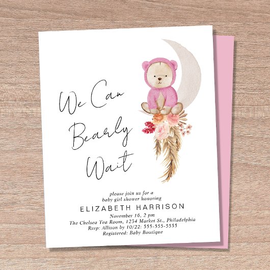 Einladung von Boho Bear Bearly Wait Baby Girl Show